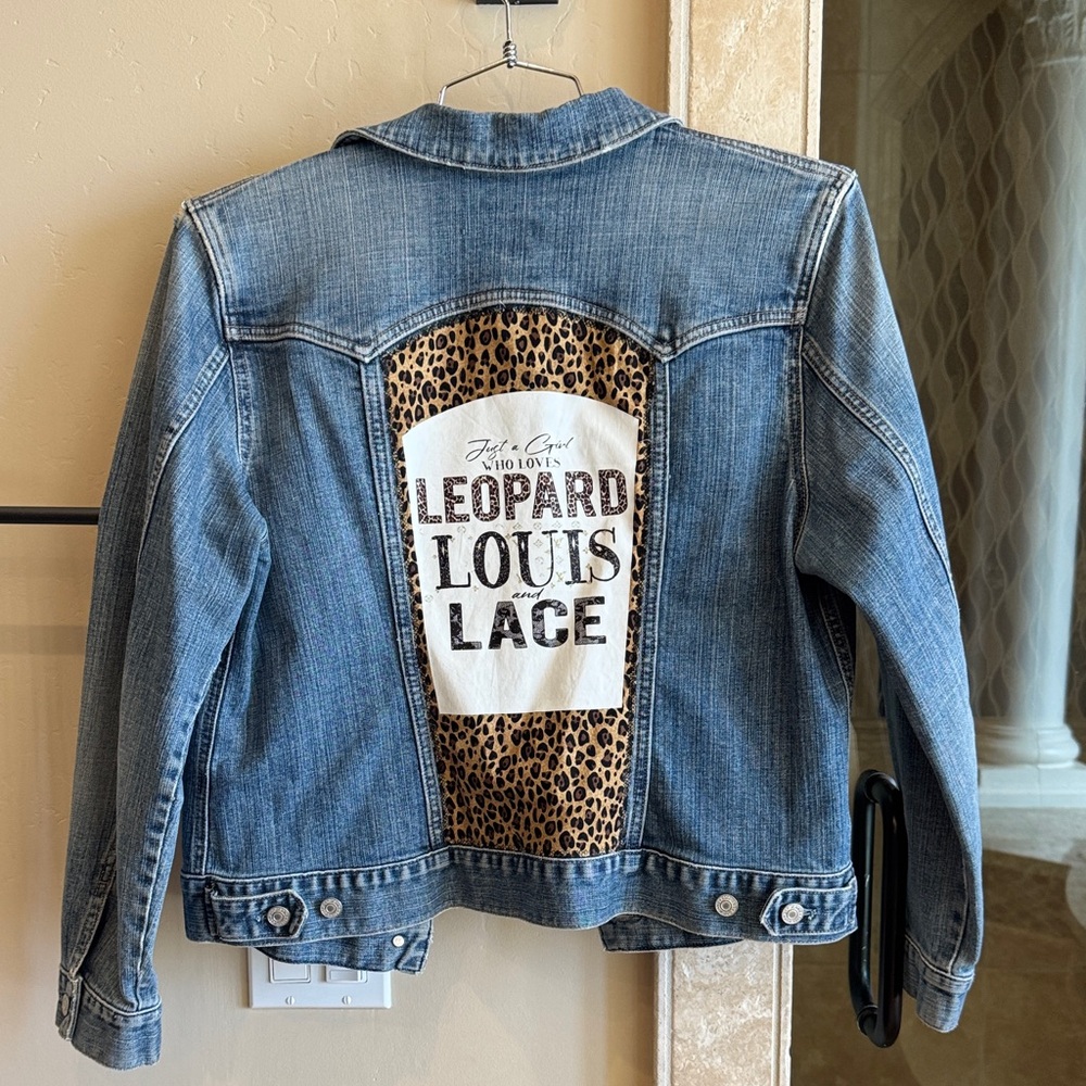 GAP Blue Denim Jacket with Leopard Patch
